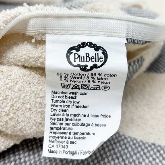 PIU BELLE Ivory Gray Stripe Textured Wool Blend Pillow Cover Portugal 21” X 21” - Picture 6 of 6